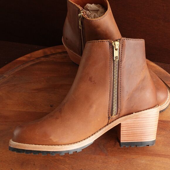 Portland Leather Patina Boots Womens Size 9 Brown Leather Ankle Side Zip Heeled - Picture 6 of 16